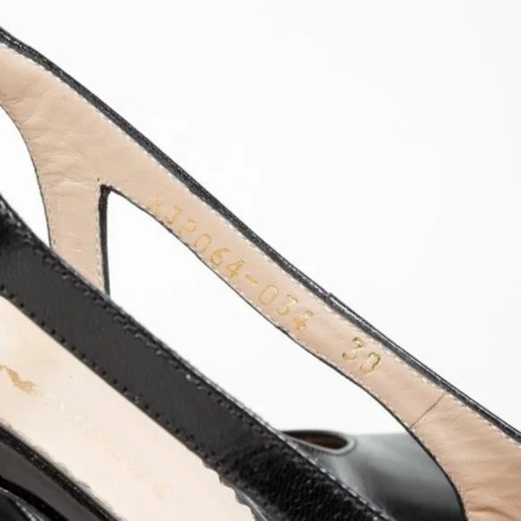 Emporio Armani Black Leather Platform Peep Toe Heels - Picture 10 of 10